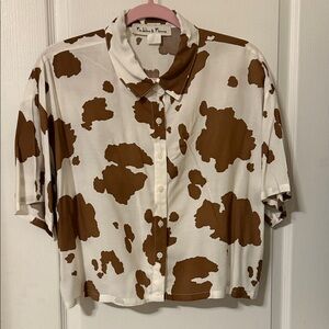 Brown and White Cow Print Blouse